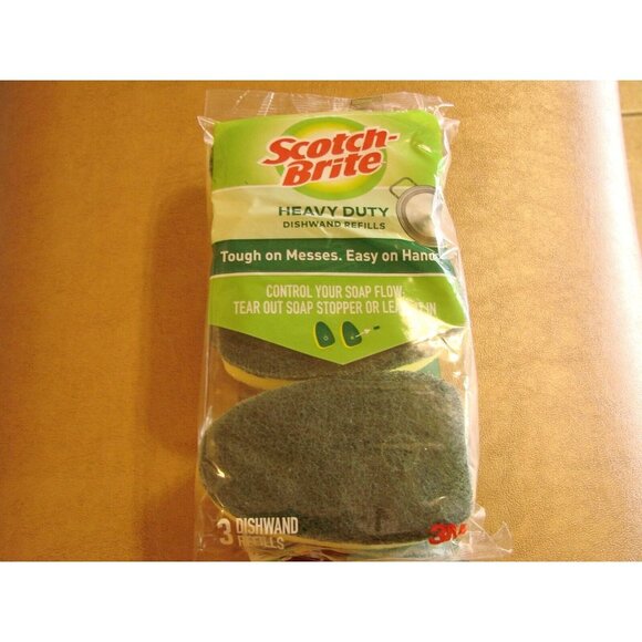 NEW Scotch-Brite 3M Heavy-Duty 3 Dishwand Refills 3 Pack Sponge Soap Control NIP - Picture 2 of 10